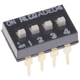 Interruttore DIP ADE0404, 4P, 100 mA a 24 V c.c., 4 posizioni, attuatore a Slitta, Foro passante