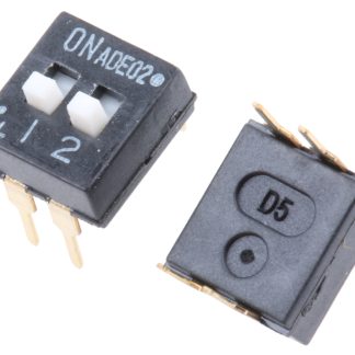 Interruttore DIP ADE02A04, SPST, 100 mA a 24 V c.c., 2 posizioni, attuatore a Slitta estesa, Foro passante