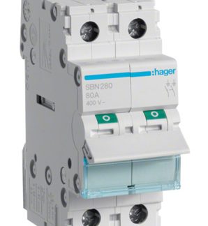 Interruttore di isolamento Hager SBN280 serie SB, 2P, 80A, 230 → 400V ca, IP20