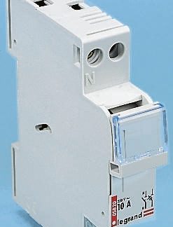 Sezionatore portafusibili Legrand 0 058 21, corrente max 16A, SP + N, fusibile , fusibile 10,3 x 25,8mm, guida DIN 0 058