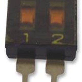 Interruttore DIP A6T-2102, DP, 25 mA a 24 V cc, 2 posizioni, attuatore a Slitta, Foro passante