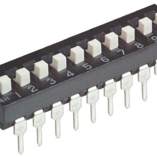 Interruttore DIP 1825360-6, SPST, 100 mA a 24 V cc, 10 posizioni, attuatore a Esteso, a scorrimento, Foro passante