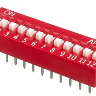 Interruttore DIP NDS-12-V, SPST, 25 mA, 12 posizioni, attuatore a Rialzato, Foro passante