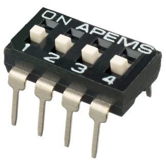 Interruttore DIP IKD0400101, SPST, 4 posizioni, attuatore a Attuatore rialzato a scorrimento, Foro passante