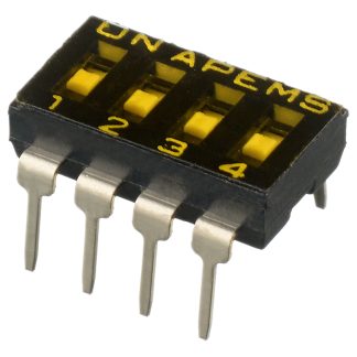 Interruttore DIP IKD0400000, SPST, 4 posizioni, attuatore a Attuatore incassato a scorrimento, Foro passante