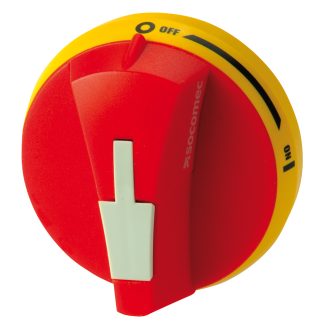 Manopola rotante Socomec 147B5111, Rosso/Giallo, 45mm, IP65, per Interruttore di interruzione di carico universale