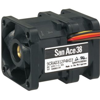 Ventola assiale in c.c. Sanyo Denki 9CRA, 27.2cfm, 12 V c.c., 38 x 48 x 38mm
