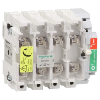 Sezionatore portafusibili Schneider Electric GS1GD4 4 N/A, corrente max 63A, 4, fusibile DIN 000, guida DIN TeSys GS1G
