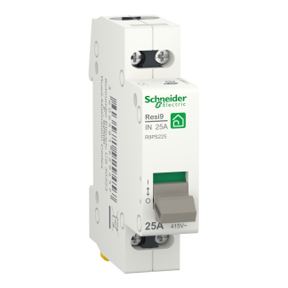 Sezionatore con interruttore Schneider Electric R9PS225 serie R9P, 2P, 25A, 500V ca, per guida DIN R9PS225, IP20