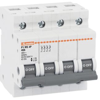 Sezionatore con interruttore Lovato P1MS4P040, 4P, 40A, per guida DIN