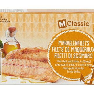 Мигрос · филе скумбрии · без кожи и костей, в оливковом масле 90гр.