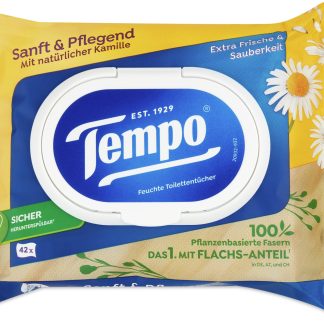 Tempo Sanft & Pflegend · Влажные салфетки · Ромашка 42шт