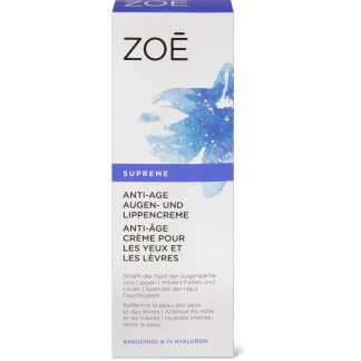 Zoé Supreme · Крем против старения для глаз и губ · Бакучиол и 7-кратная гиалуроновая кислота 15 мл