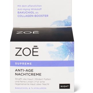 Zoé Supreme · Ночной крем против старения · Бакучиол и 7-кратная гиалуроновая кислота 50 мл