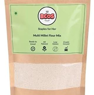BCOS Foods Multi Millet Flour | Natural Healthy Low Carb Flour | Low Gluten | Protein & Vitamin Rich | Low Glycemic Multipurpose Atta | Easy to Cook Multigrain Flour | Ready to knead (2 kg)
