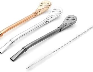 BALIBETOV [New] Yerba Mate Stainless Steel Straw - Set of Bombillas for Mate Gourd Drinking - 6'' long (16 cm) (Set of 3 - colores)