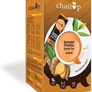 Green Velly Chaizup Ginger Premix Tea - 10 Sachets of Karak Ready to Drink Chai with Ginger and Low Sugar, hot instant tea anytime anywhere, Easy to Make Tea, Assam Tea with Aroma and Taste