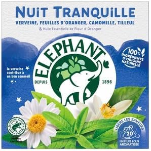 Elephant Infusion Bien-être Nuit Tranquille (Tilleul, Camomille, Feuilles d'oranger Doux) 25 Sachets 38g