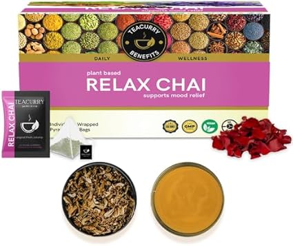 TEACURRY Calm Relax Tea(1 Month Pack, ) - Helps With Anxiety, Stress And Depression - Tea For Calmness - Relax Chai 30 Tea Bags