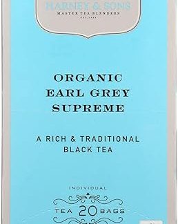 Harney & Sons Premium Tea, Organic Earl Grey Supreme Black Tea, Individually Wrapped Tea Bags, 20/box