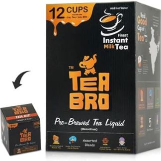 TEA BRO , Instant Milk Tea (Assorted Box - 4 Flavours) | Pre-Brewed Tea Liquid Decoction (Concentrate) | Just Add Hot Water | 12 Tea Kits With (Liq.Tea + Liq.Milk + Sugar) - Assorted Box