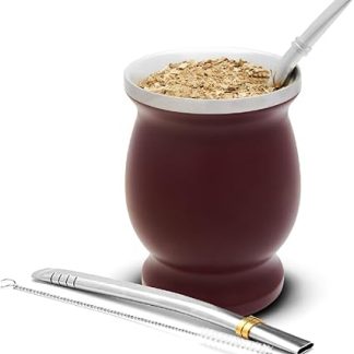 BALIBETOV Mate - Original Yerba Mate Cup, Yerba Mate Gourd with 2 Bombilla Mate (Red)
