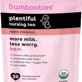 Bamboobies Women's Pregnancy Herbal Tea for Nursing Support, Apple Cinnamon, Boosts Milk Production, Organic, Non GMO, Caffeine Free, and Sugar Free, 20 Tea Bags