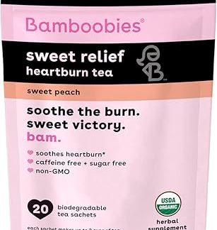 Bamboobies Pregnancy Tea for Nursing Support | 20 Tea Bags | Sweet Peach | Soothes Heartburn | Organic, Non GMO, Caffeine Free, & Sugar Free | Breastfeeding Supplement | Herbal Tea