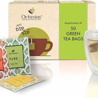 Octavius Assorted Green Tea Bags | Pure Green Lemon Green & Cinnamon Anise | Tea Variety Pack in Kraft Paper Tea Sampler Box - 50 Teabags