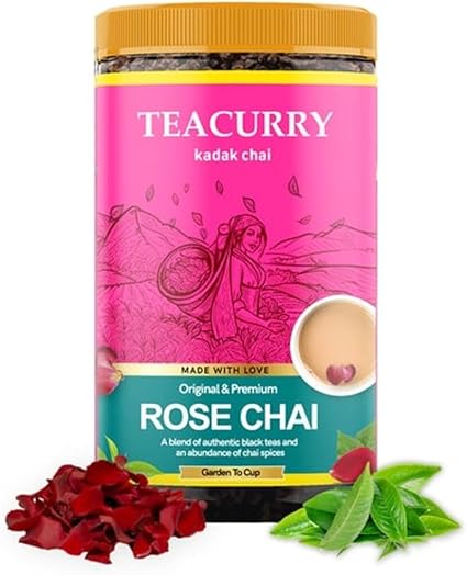 Just Vedic Rose Chai Patti (100 Grams, 50 Cups) - Rose Tea Loose Leaves for Immunity, Skin Glow, and Stress Relief - Rose Tea Caffeine Free