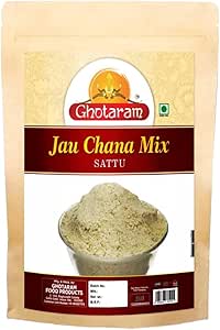 Ghotaram Freshly Stone Ground Roasted Jau Chana Mix Multigrain Sattu Powder Tasty Healthy Instant Food Drink enriched with Fibre & Protein | Multigrain Jao Chana Ka Mix Ghol Powder-3980g