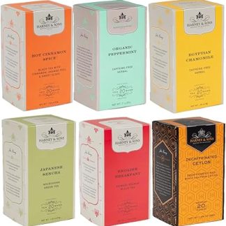 Harney & Sons Variety Pack Premium Tea Bags, 6 Flavors, 20 Tea Bags Each, (Egyptian Chamomile, English Breakfast, Hot Cinnamon Spice, Organic Peppermint, Japanese Sencha, Decaffeinated Ceylon)