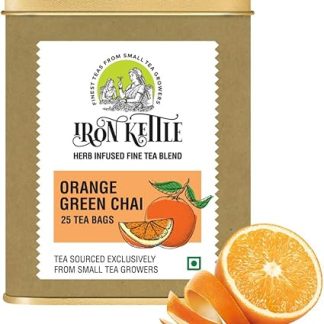 Iron Kettle Orange Green Tea | High Grown Green Tea bag blended with Peel & natural Orange extract | Sourced exclusively from small tea growers with higher fine leaf count | 25 Tea bags