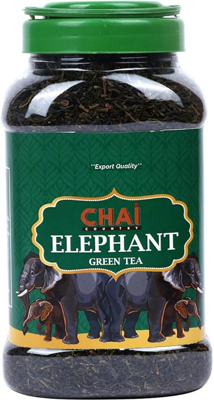Chai Country Elephant Green Tea 100% Natural and Full of Antioxidant Help in - Loose Leaf Jar (500)