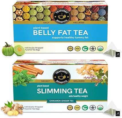TEACURRY Belly Fat & Slimming Herbal Tea Combo (60 Tea Bags, Pack of 1) - Get Flatter Tummy & Toned Body with Caffeine Free herbal tea | 100% Natural