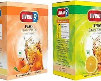 Jivraj 9 Instant Ice Tea Premix Flavoured With Lemon & Peach Green, Powder (Each 150 Grams) - Pack Of 2