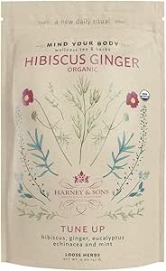 Harney & Sons Organic Hibiscus Ginger Tune-Up Wellness Blend, with Eucalyptus, Echinacea and Mint, 5 oz bag