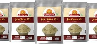Ghotaram Hand Roasted & Stone Ground Multigrain Barley/Jau/Jaun Chana Mix Sattu Atta/Roasted Gram Flour/Black Chana Sattu mix Jau Sattu Multigrain enriched with Fibre & Protein-2400g(pac 5x 480g)