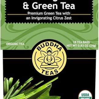 Organic Lemongrass & Green Tea – 18 Bleach-Free Tea Bags – Energizing, Caffeinated Tea, Light and Refreshing Coffee Alternative, Good Source of Antioxidants, Vitamins, and Minerals, Kosher, GMO-Free