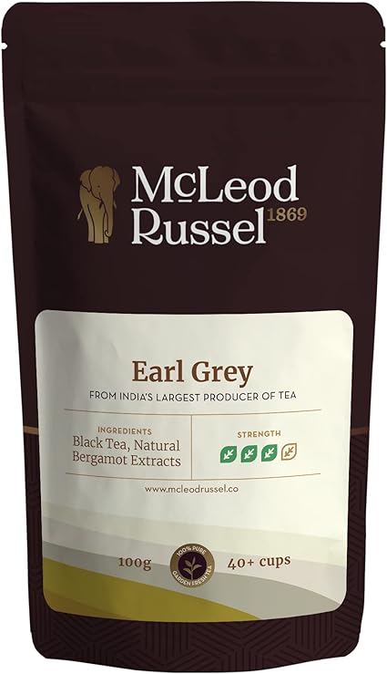 McLeod Russel 1869 - Earl Grey | 100g | Assam Tea | Loose Leaf Black Orthodox | Blended with 100% Natural Bergamot Oil | Citrusy and Refreshing | Brewed Hot or Iced Tea Cups | 40+ Cups