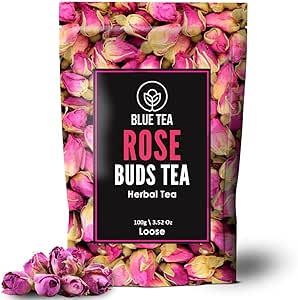 BLUE TEA - Rose Buds Tea - 100gm - 100 Cups | RICH VITAMIN-C | Beautiful Hair & Skin - Caffeine Free - Flower Based - Herbal Tea - Non-GMO | Featured In Shark Tank | Premium Zipper Pack