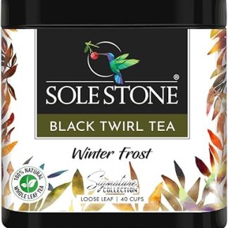 SOLE STONE Signature Collection Winter Frost Black Twirl Tea 3.53oz Whole Leaf, 0% bitterness, Rich Natural Antioxidants, Aromatic & Energizing ideal for Gifting, Morning & Evening Tea at Home, Office