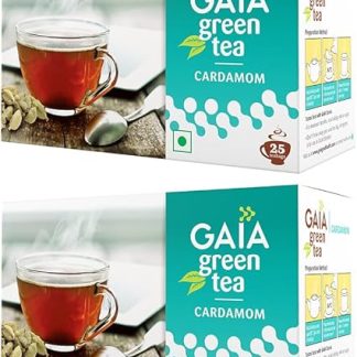 Gaia Green Tea - Cardamom Flavored, Metabolism Boost, Antioxidant-Rich - Enhances Blood Circulation, Supports Weight Loss, Facilitates Detox - 2x25 Tea Bags