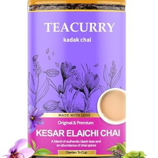 TEACURRY Kesar Elaichi Chai (100 Grams, 50 Cups) - Saffron Cardamom Chai with Assam Black Tea - 100% Natural Flavoured Tea with Real Kesar, Elachi | Refreshing & Tasteful Kesar Elaichi Chai