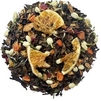 White tea mixed with hibiscus sabdariffa, blueberry, apple slice, grapefruit, orange slice, carrot slice, chrysanthemum and jasmine bud with net bag of 1,000 grams / 35.27 ounce