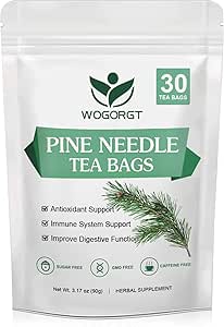 Organic Dried Pine Needle Tea Bags - Pine Needle Herbal Tea for Immune Support & Antioxidant, Caffeine Free, Natural Suramin, 30 Tea bags