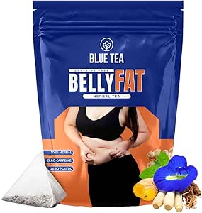 BLUE TEA - Belly Tea - 30 Tea Bags - Pyramid Plant Based | Caffeine Free - Herbal Tea - Sugar Free | Featured In Shark Tank | Zipper Pack