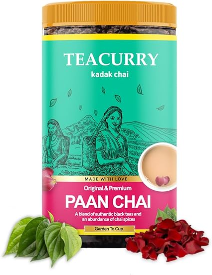 TEACURRY Paan Chai (100 Grams, 50 Cups) - Paan Chai For Digestion - 100% Natural Flavoured Tea With Real Fennel, Rose, Betel Leaves, Cardamom | Refreshing, Tasteful Paan Flavor Tea