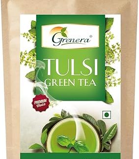 Grenera Tulsi Green Tea 25 Dip Bags | Caffeine Free, Staple Free, Made with Organically Grown Holy Basil Leaves
