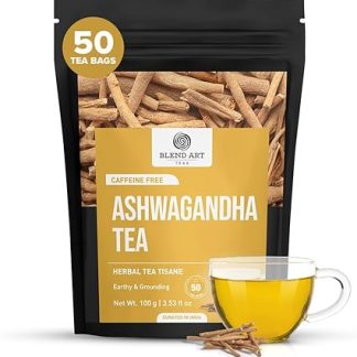 BlendArt Teas - Ashwagandha Root TeaBags - 50 Count - Pyramid Tea Bag |Ancient Adaptogen Superfood for Men and Women | Helps in Relive Stress | Promote Cleansing & Wellness | Caffeine Free | Ziplock